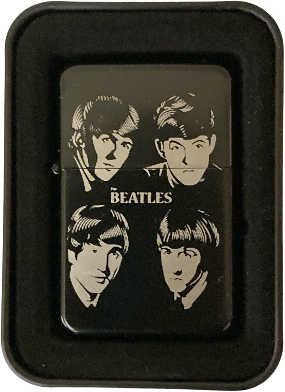 Beatles Engraved Lighter Black Mate with Case