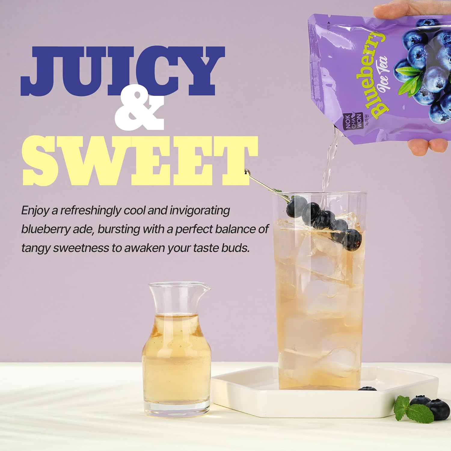 [Nokchawon] Korean Blueberry Iced Tea Pouch - Ready to Drink Fruit Tea for Ice Cups - Refreshing Blueberry Juice Base for Cocktails and Mocktails - Premium K-Drink Packs, 10 Count