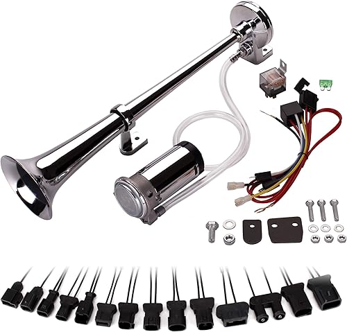 Miniatura 1 de FARBIN Kit de bocina de aire de 12 V y 150 db, bocina de aire súper ruidosa de 18 pulgadas de zinc cromado con compresor y arnés de cables para