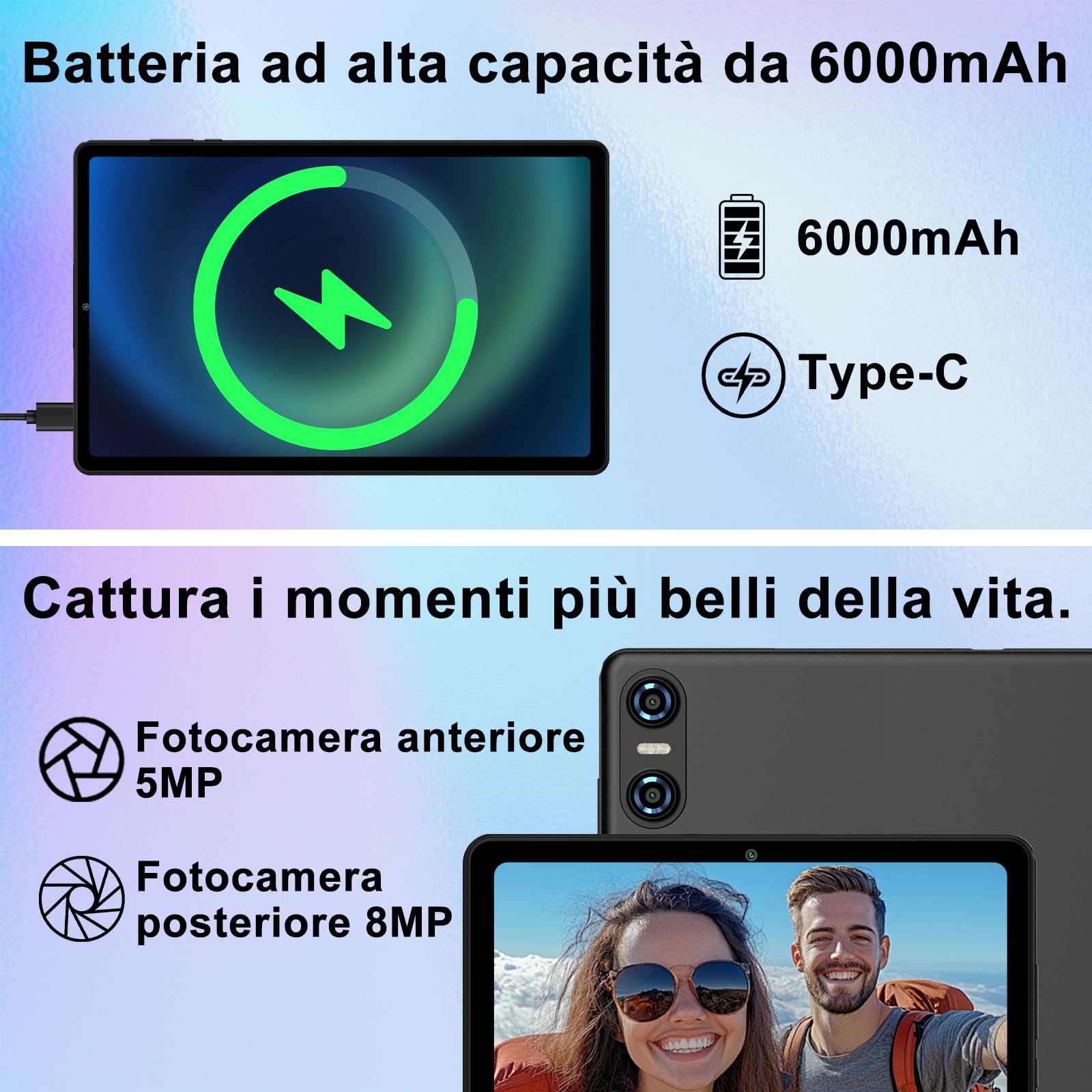 Tablet 10 Pollici Android 15 con Gemini AI, 30GB RAM + Espandibile 2TB ROM, Octa-Core, Widevine L1, WiFi 5G, BT5.0, Fotocamere 8MP/5MP, 6000mAh, con Tastiera, Mouse e Custodia – Nero