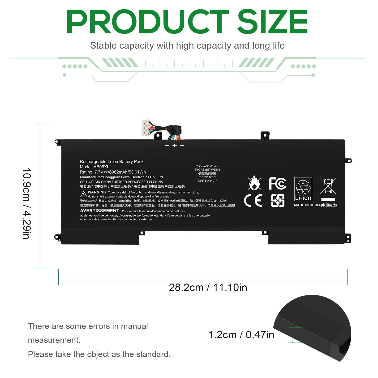 ASUNCELL 7.7V/53.61Wh AB06XL Batería para portátil para HP Envy 13-AD Series, AB06XL AB06053XL HSTNN-DB8C 921408-2C1 921408-271 921438-855 TPN-I128