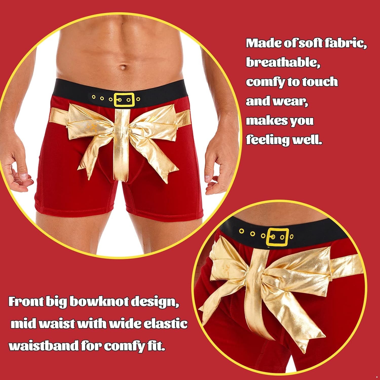 Oyolan Men's Flannel Christmas Santa Claus Costume Trunk Role Play Boxer Shorts Xmas Party Favors Costume