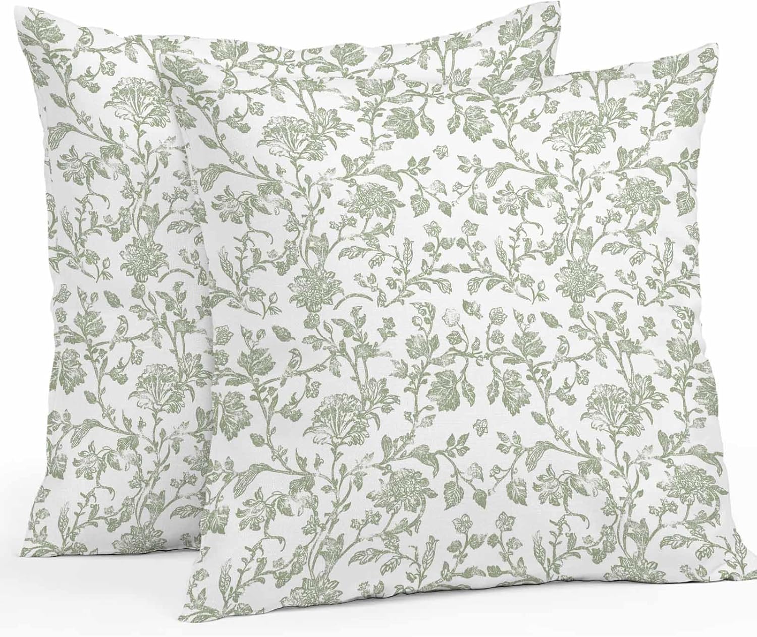 Green Leaf Flower Outdoor Waterproof Pillow Covers, Vintage Farmhouse Bohemian Spring Decorative Square Throw Pillowcase Sofa Cushion Sham for Patio/Couch/Chair, 20"x20" 2 Pack
