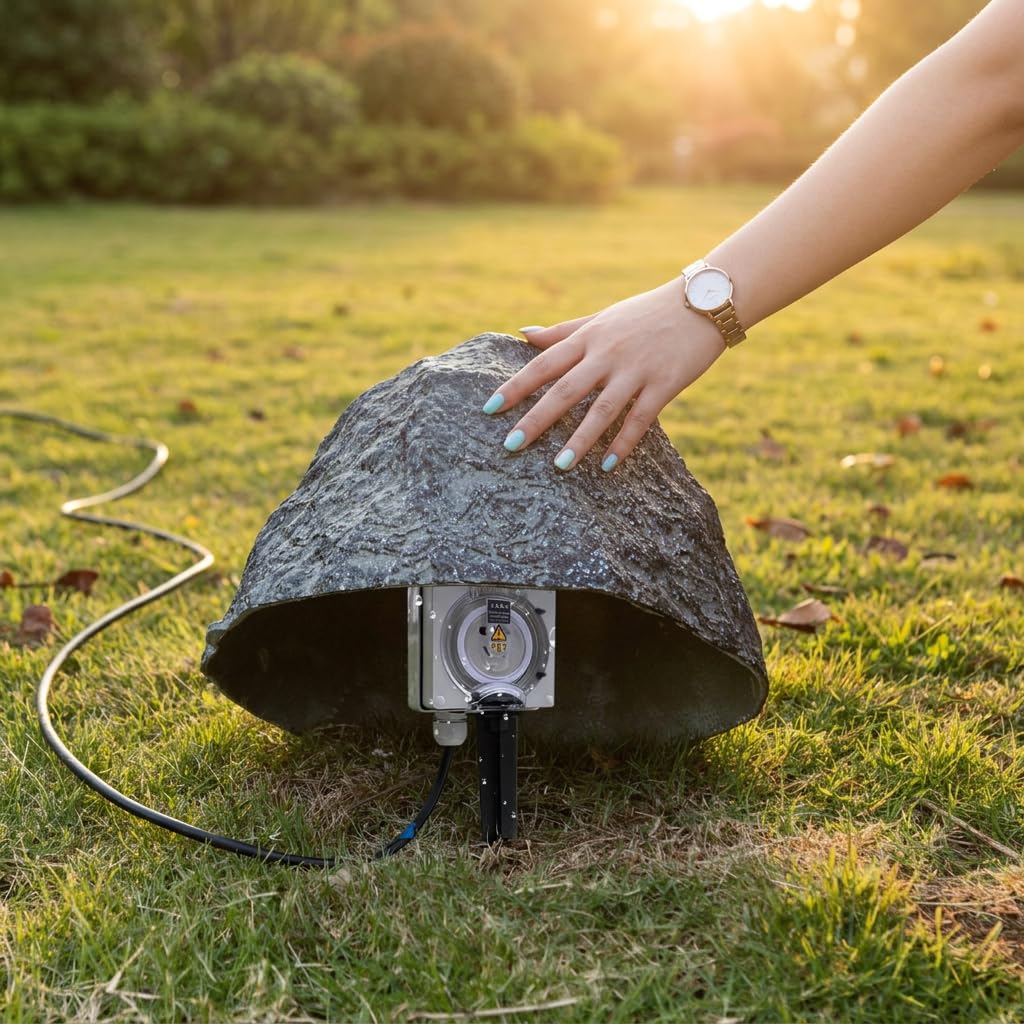 Faux Landscape Fake Rock, Hollow Resin Stone for Outdoor Garden Yard Concealment, Diamond‑Shaped, Small Size, Grey, 8.7" L x 9.8" W x 9.1" H