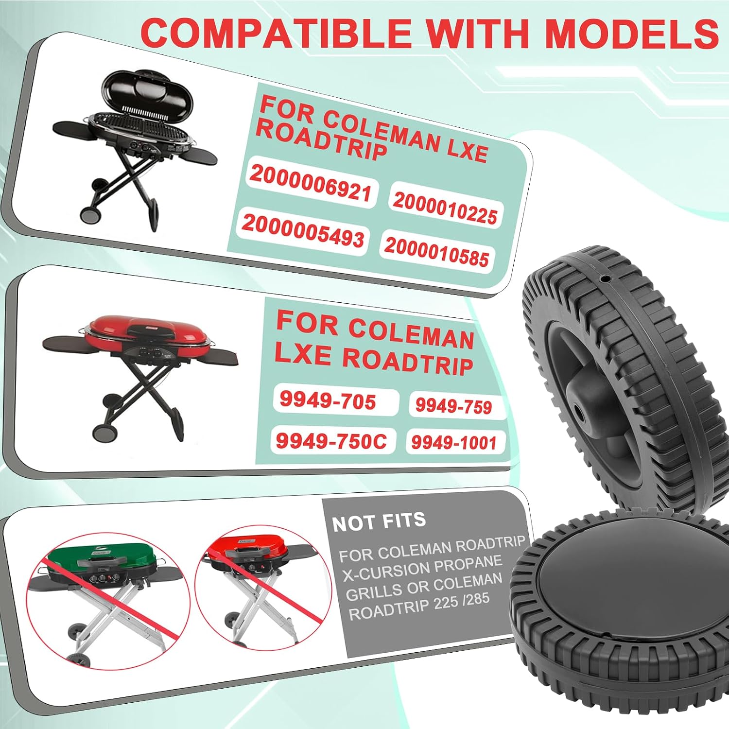 6 Inch Grill Wheels for Coleman LXE RoadTrip Grill 2000010585 2000006921 image 2