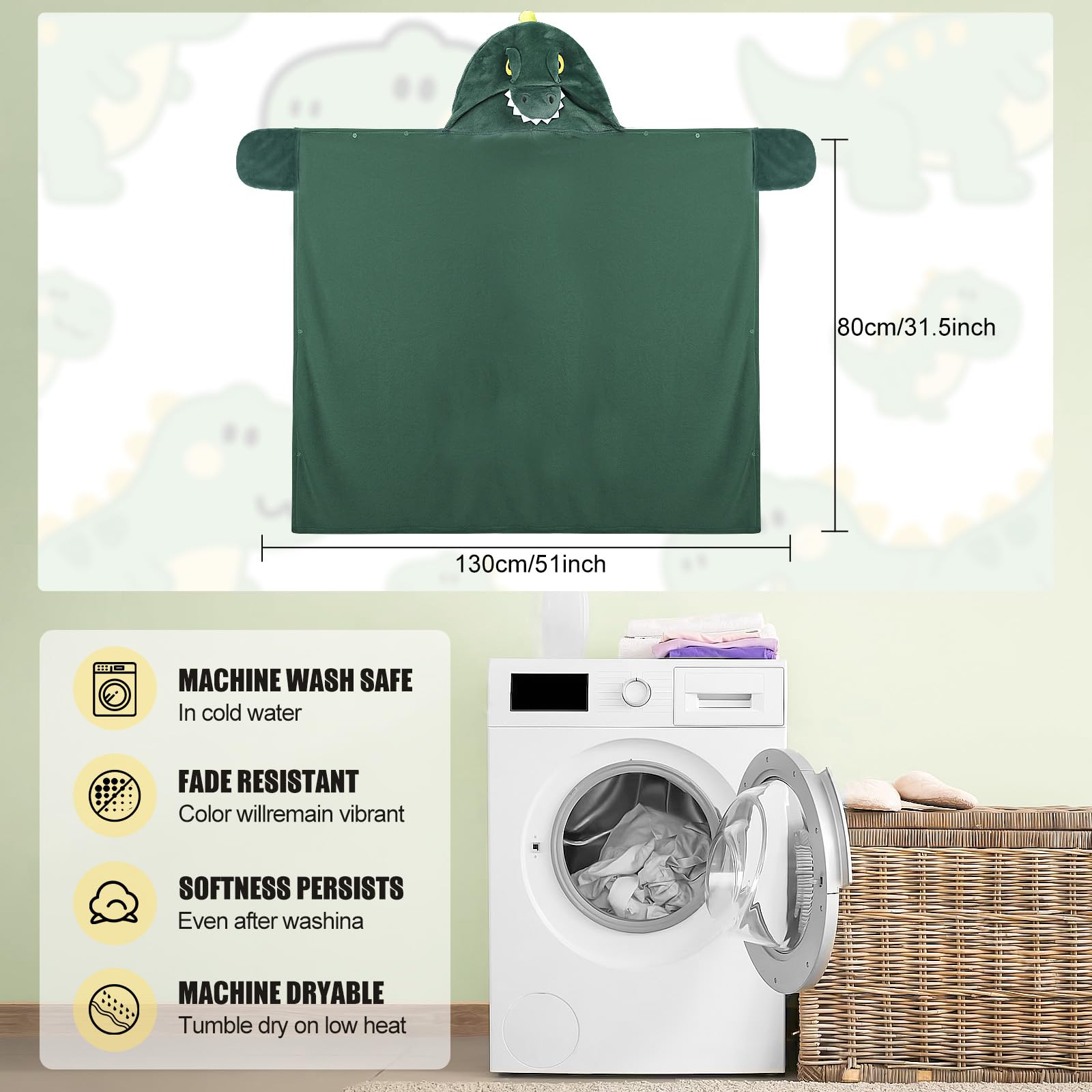 MSISILY Coperta indossabile con cappuccio con maniche – Coperta con dinosauro calda e accogliente coperta di flanella, regalo di compleanno per Natale