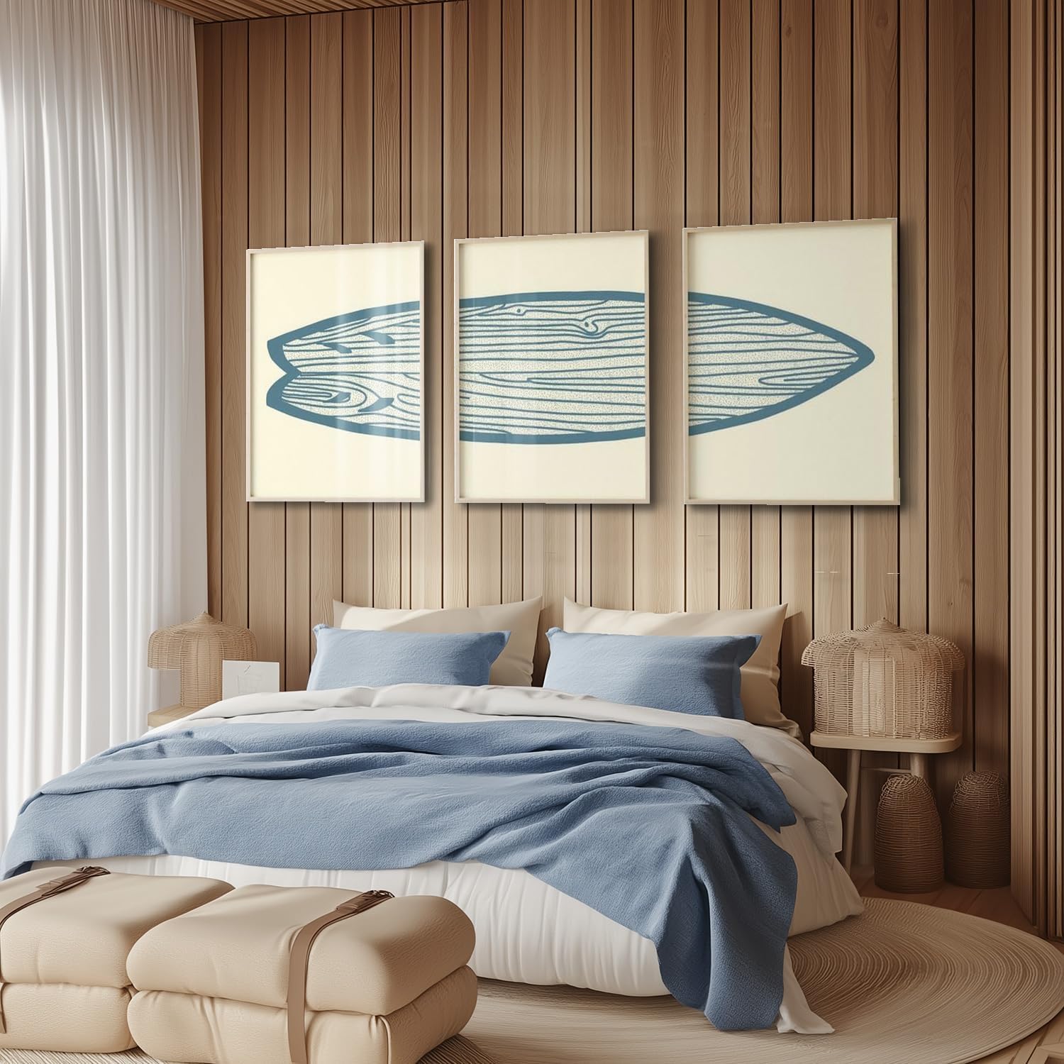 AntExpanse Surfboard Wall Decor 3 Pieces Surfboard Canvas Painting Prints Art Poster, Sea and Surf Pictures for Beach House, Living Room, Bedroom Decor with Wooden Inner Frame (25x40cmx3=10x16inchx3)