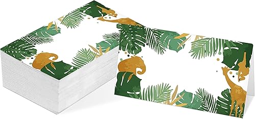 Tarjeta de lugar de mesa, tarjetas con temática de animales de safari en la selva, paquete de 25 tarjetas de lugar de recepción de media pliegue,