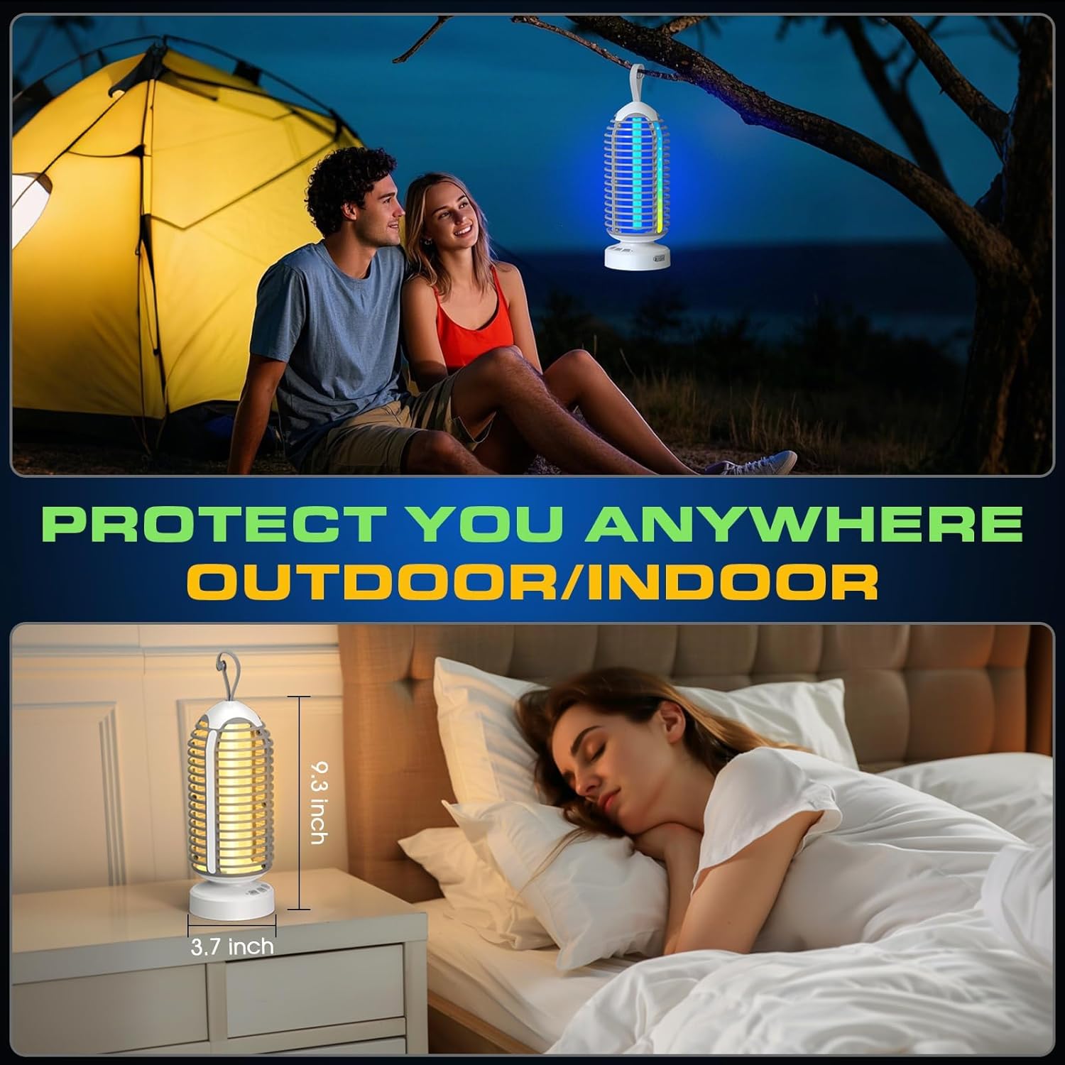 Bug Zapper Outdoor Indoor, Cordless Mosquito Zapper with LED Lights and Marquee Lights, Rechargeable Fly Zapper Outdoor Waterproof for Camping, Patio, Backyard, Garden, Home