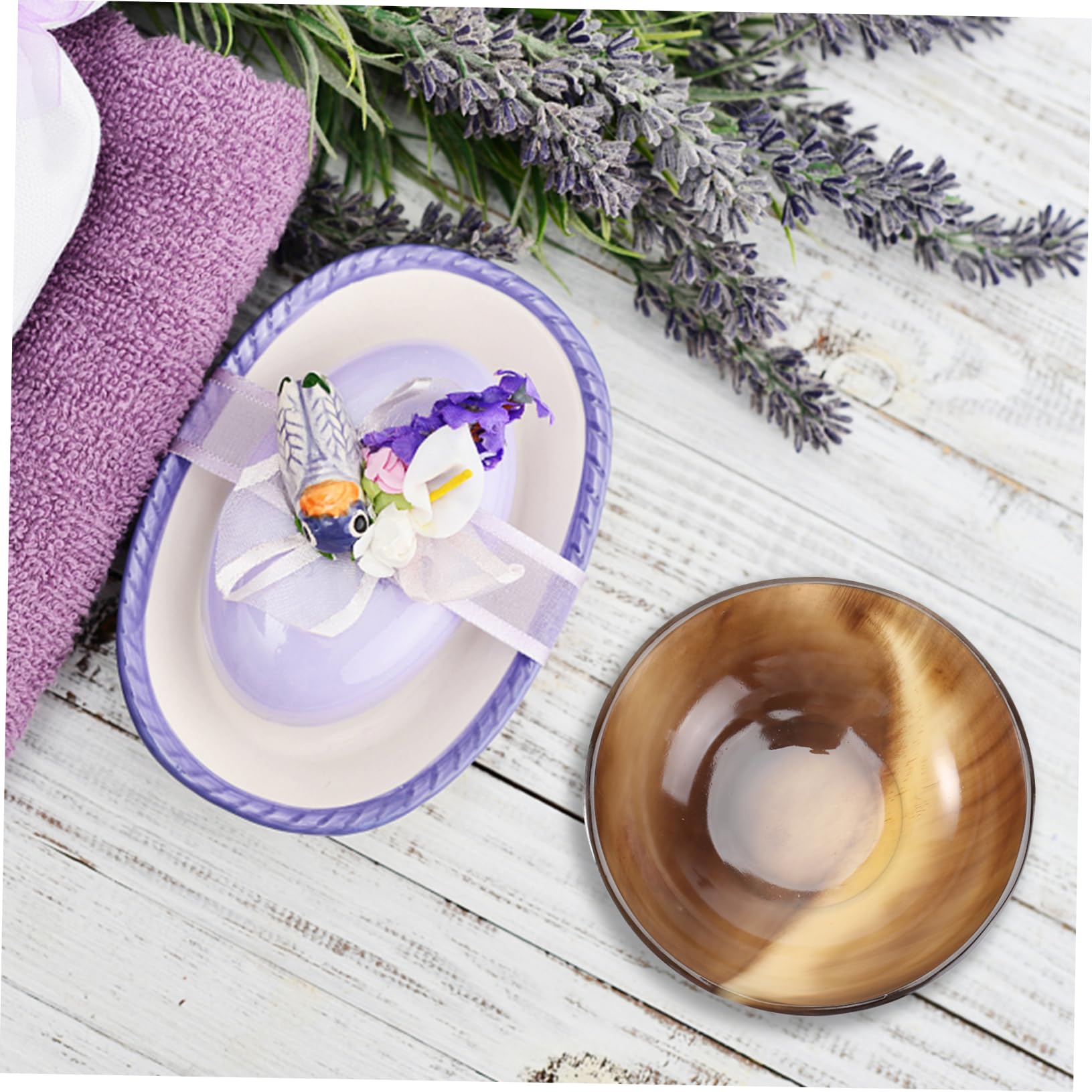 FRCOLOR 3pcs Natural Smooth Horn Shaving Bowl Unscented Shave Soap Cup Wet Shaving Kit for Men