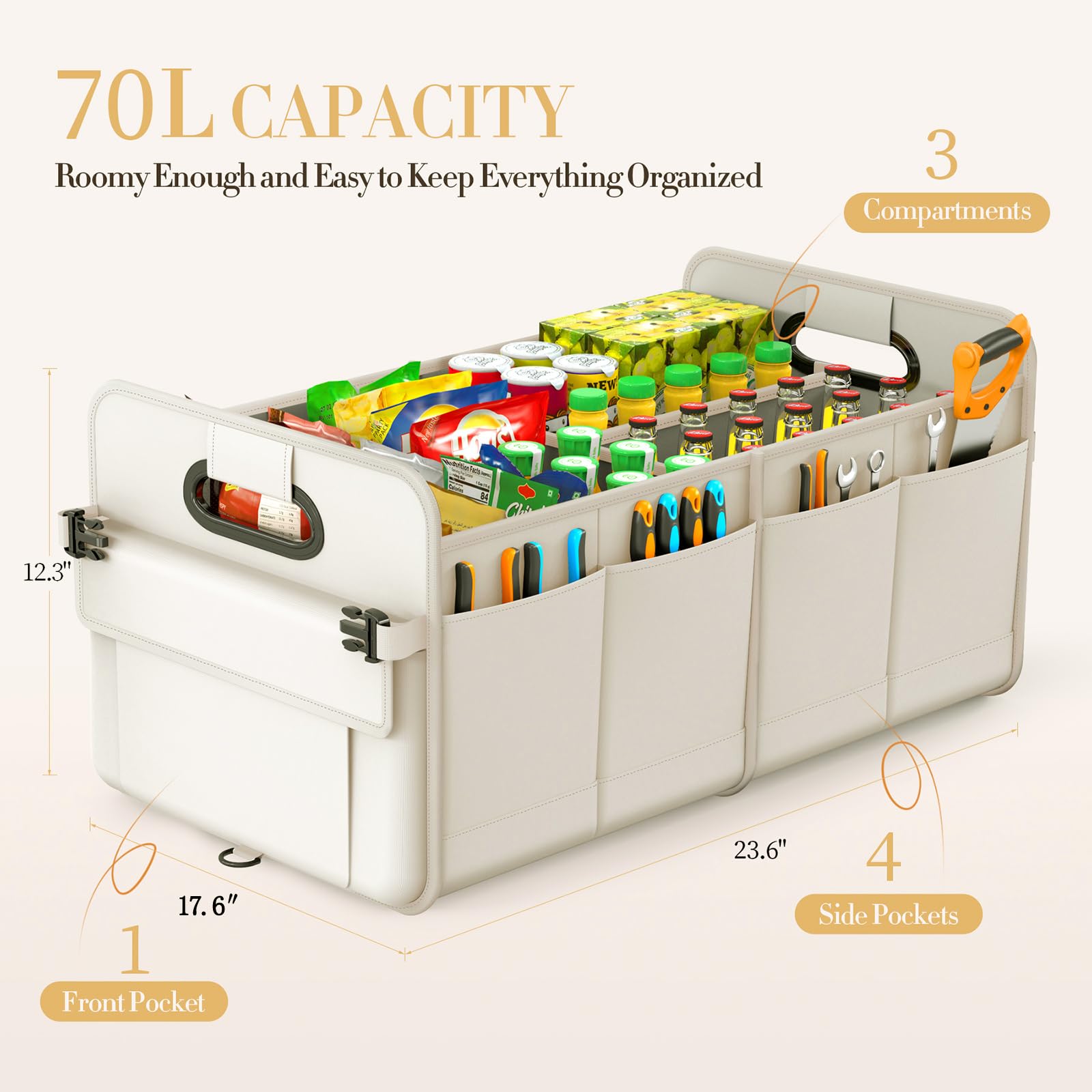 Trunk Organizer SUV, Car Storage Organizer Trunk, NOT-FLIMSY L-70L