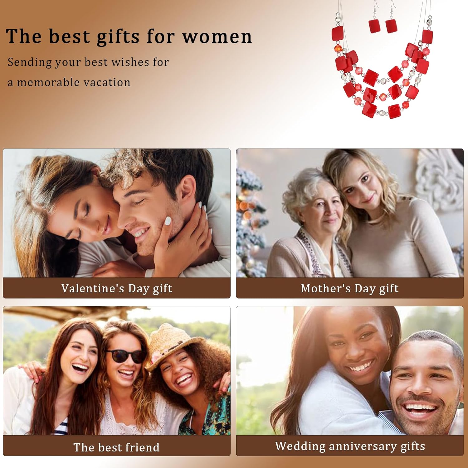 Layered Beaded Statement Necklaces for Women Square Shell Bead Collar Necklace and Earring Set Birthday Gifts Boho Jewelry Sets for Women - Image 6