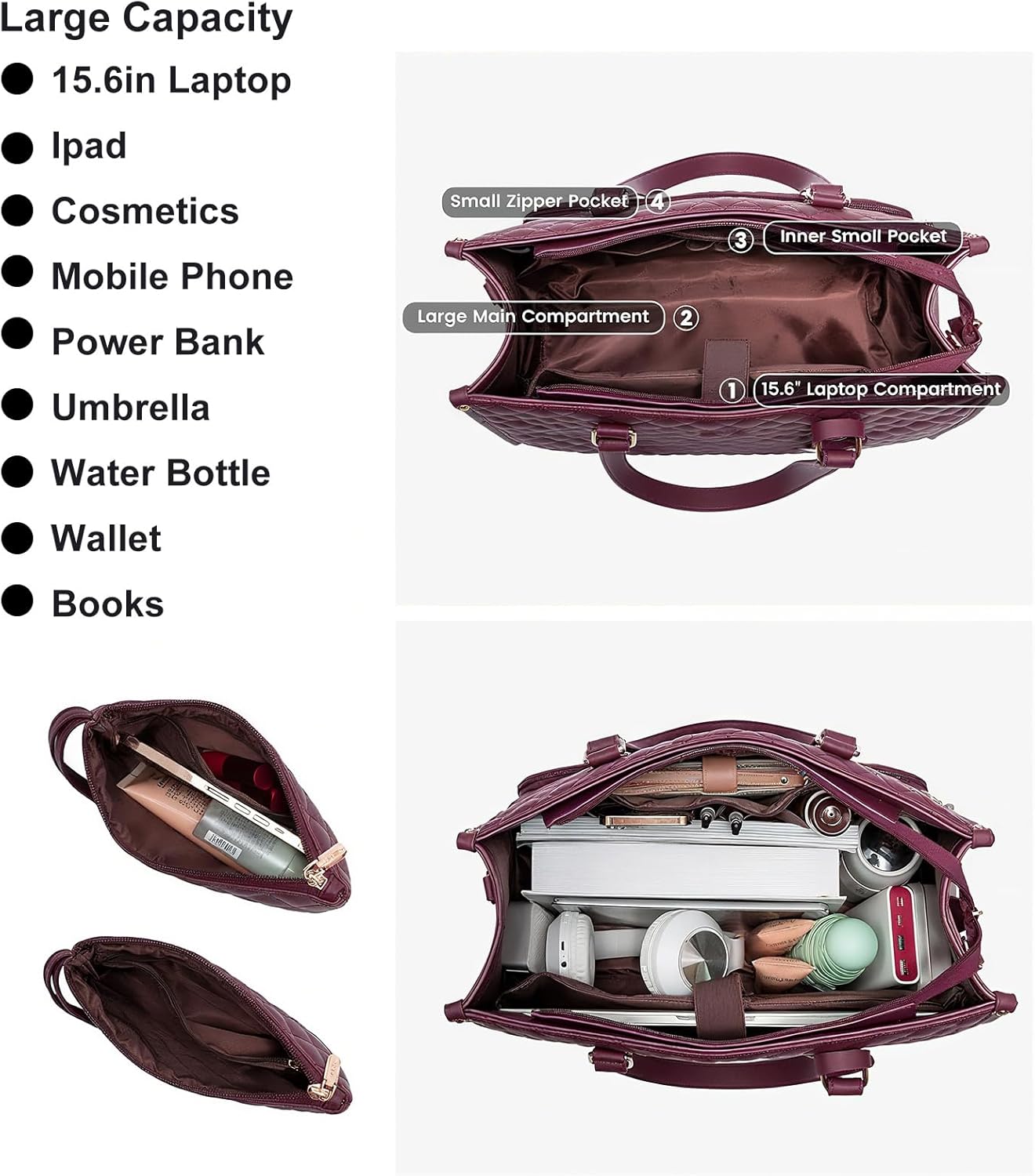 Lunch Tote Bag for Women, 15.6 Inch Laptop Work Bag with Insulated Lunch Box Compartment for Work Business Travel