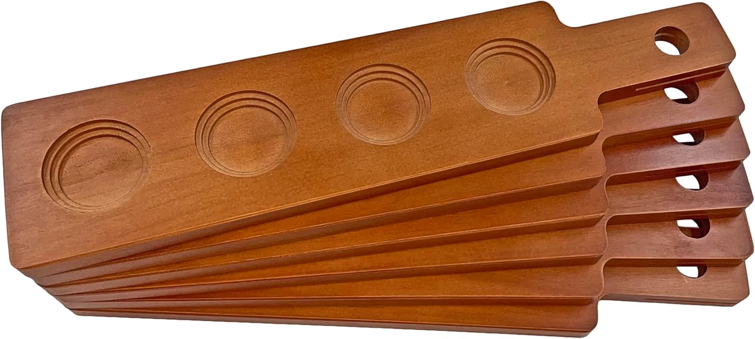 DASHER'S SPICE & BEANS Wood Walnut Flight Paddle 17 Inch | 4 Compartment Dual Sided | Wine or Beer Tasting Pack of 6