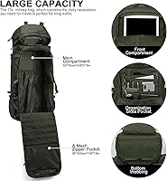 Vista 5 de Mardingtop mochila táctica militar de 75L con marco interno Molle, con cubierta para la lluvia, para campamentos, senderismo, viajes (Verde Ejército)