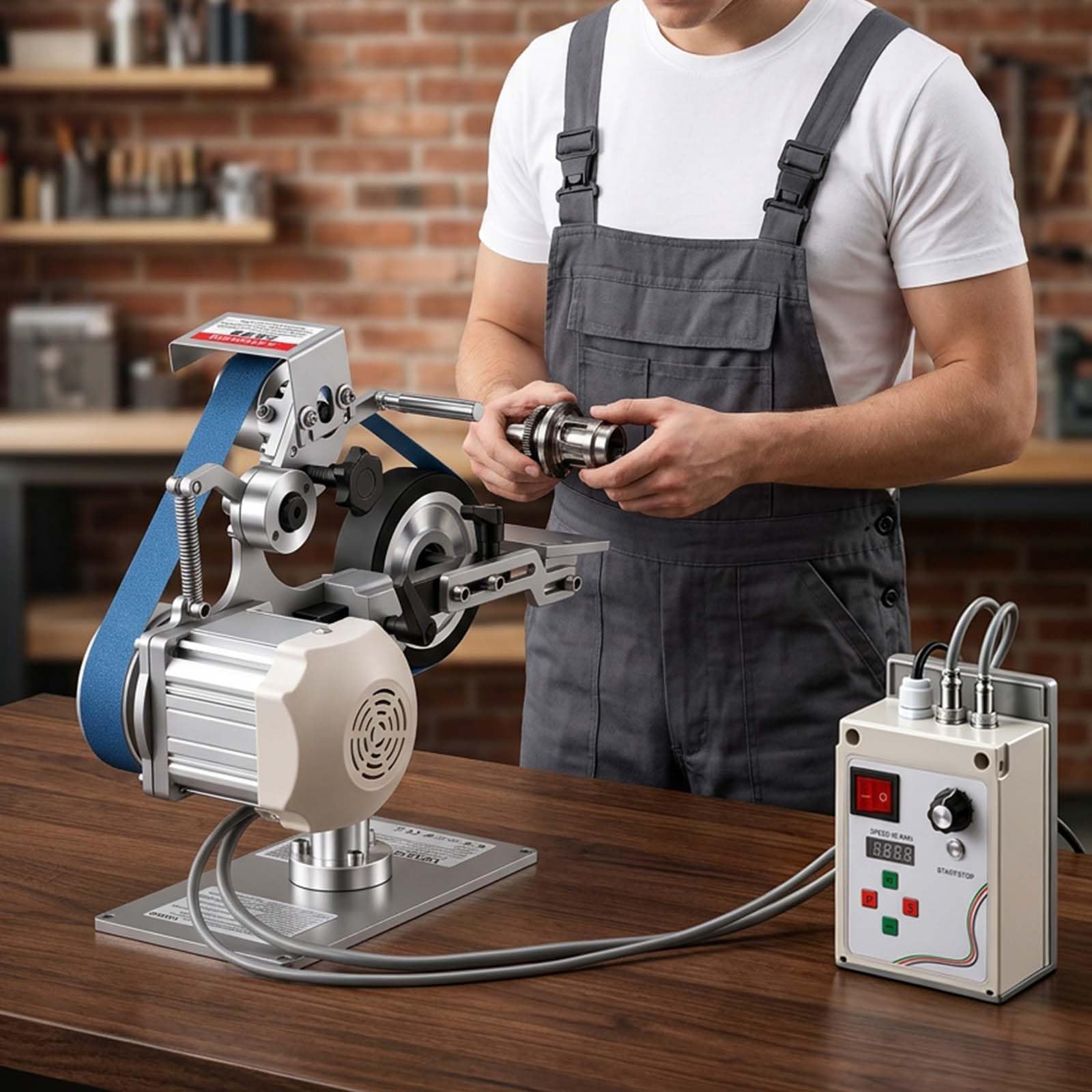 VEVOR Bandschleifmaschine 550 W, Bandschleifer mit 3 Stk. 762x25,4 mm Schleifbändern, 200-5000 U/min Verstellbarer Bandpolierer mit Dualmodi & Max. 21 m/s Bandgeschwindigkeit für Metallbearbeitung