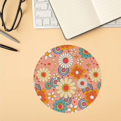Miniatura 3 de QUICQOD Alfombrilla de mouse retro de los años 70, diseño de margaritas y margaritas, base de goma antideslizante para decoración del hogar,