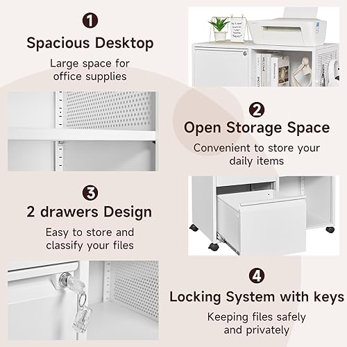 Miniatura 28 de Archivador lateral de 4 cajones con cerradura, archivadores de metal para oficina en casa, caninetes de archivos de bloqueo ancho, cabina de Negro