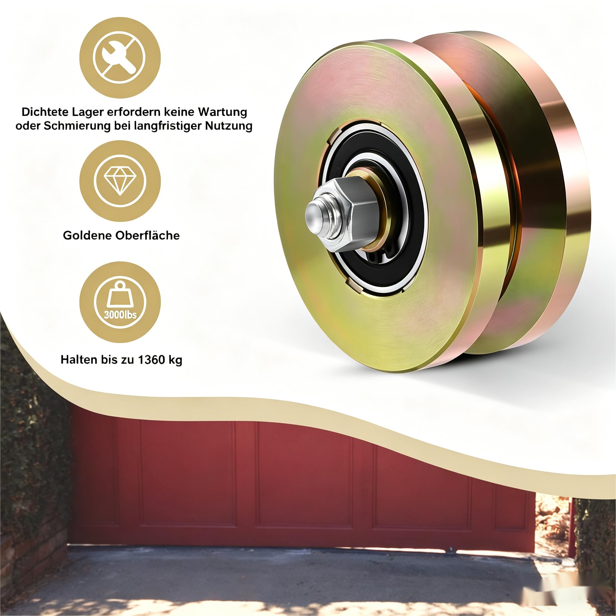 10,16 cm Schwerlast-Schiebetorrollen, 2 Set V-Nut-Räder, Einteilig 10,16 cm Durchmesser 4,45 cm Breite, Doppellager, 1360 kg Tragkraft pro Rad, Mit M12*85 mm Schrauben Und Unterlegscheiben
