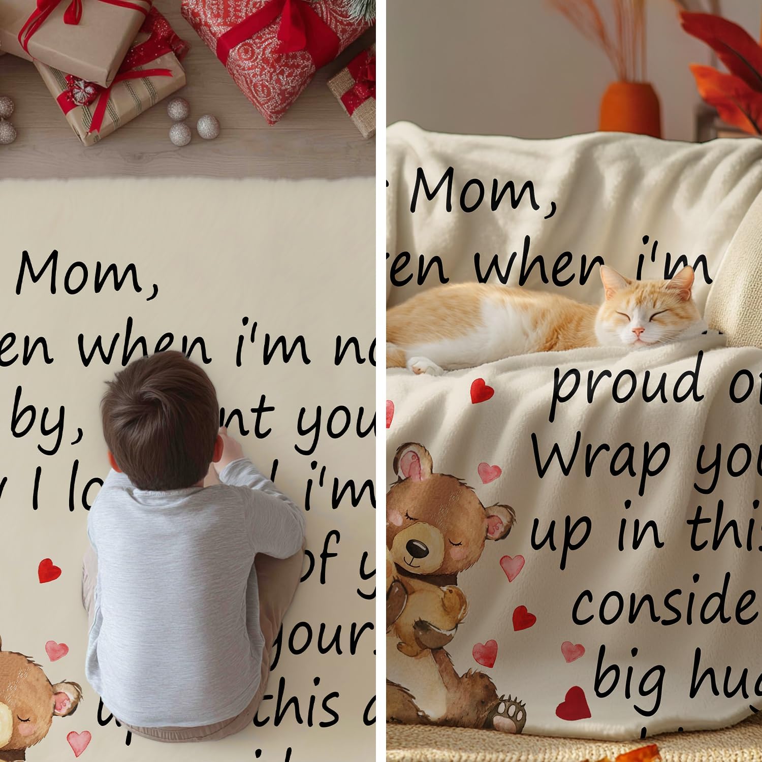 Horaldaily Mom Flannel Blanket Throw, Cute Bear Soft Fuzzy Plush Cozy Fleece Blankets for Couch Sofa Bed Lounging, Ideal Gifts for Mom Mom's Birthday Christmas from Daughter Son, 60x80