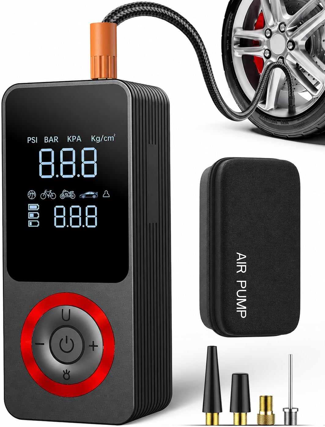 Tire Inflator Portable Air Compressor with Fast Inflation, Auto Shut-off, LED Light, Type-C Charge, Long Runtime, 12V Car Power Adapter, Storage Box