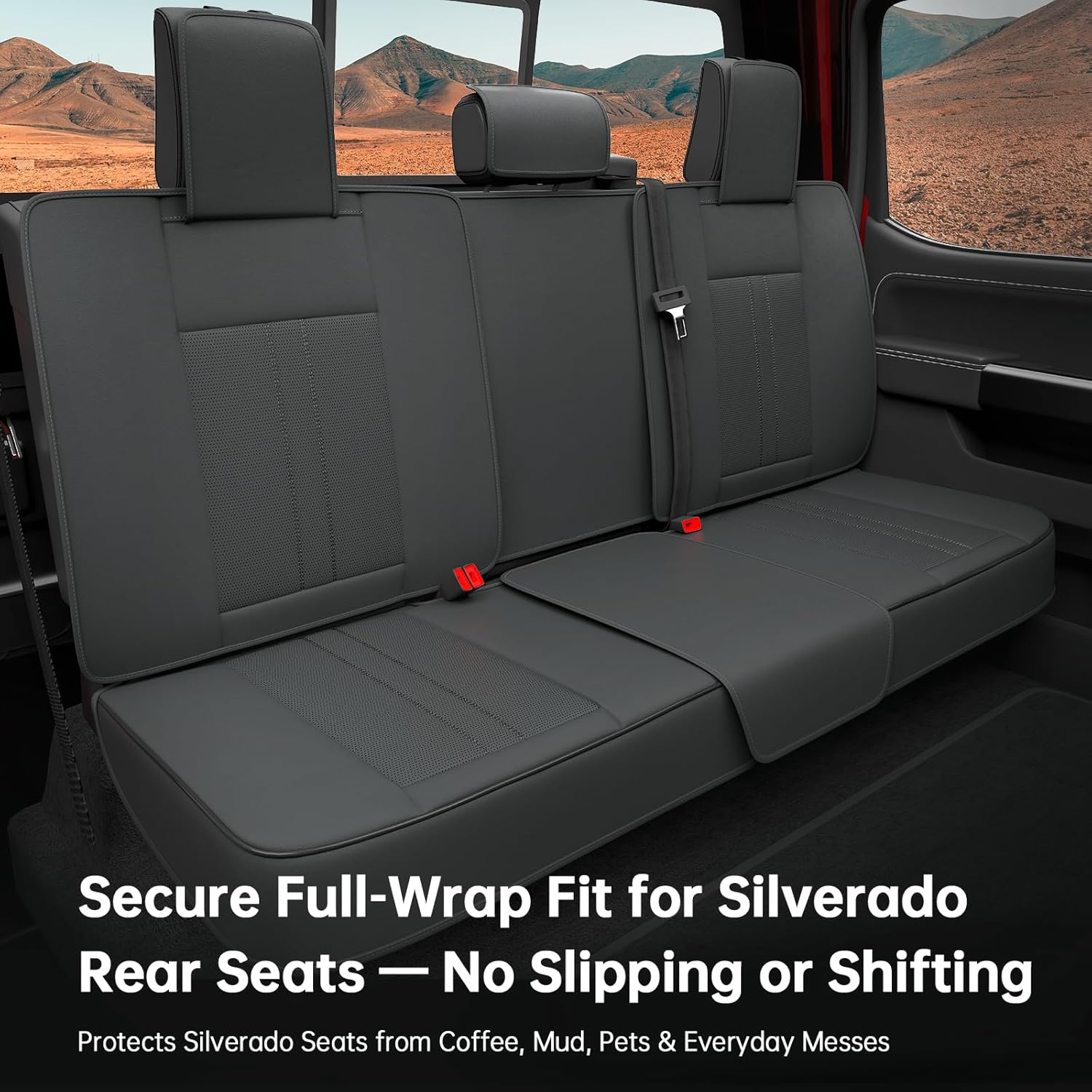 W&PMAX Custom-Fit Black Seat Covers Full Set for Chevy Silverado & GMC Sierra 2007–2026, Fit 1500/2500/3500HD Crew/Double/Extended Cab, Waterproof Leather Truck Seat Protectors