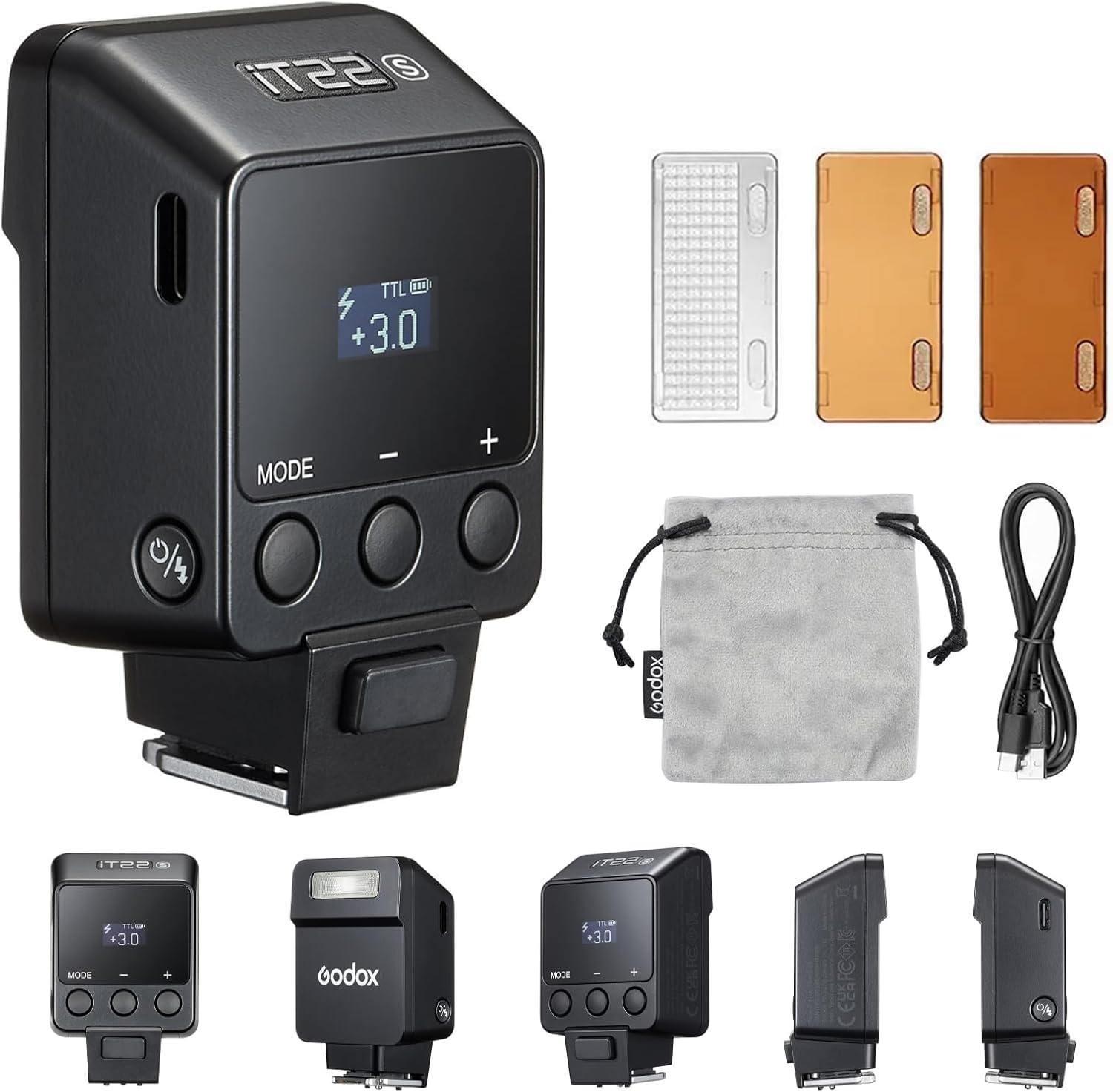 GODOX IT22S TTL Mini Camera Flash for Sony, 1.5s Recycling 700 Flashes,USB-C Charge, Hot Shoe Triggering, with Magnetic Diffuser Filters, Compatible with A7III A7IV A7II A6500 A6300 A6700 Camera