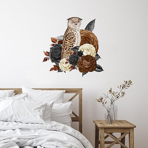 Mural de pared de Halloween con diseño de búho y esqueleto, floral, para aula, decoración de pared para el hogar, mural de pared de animales blancos