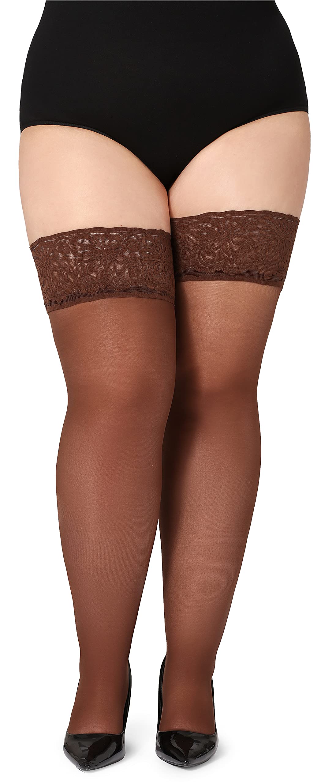 Bellivalini Damen halterlose Strümpfe mit Spitze Plus Size 40 DEN BLV-1127