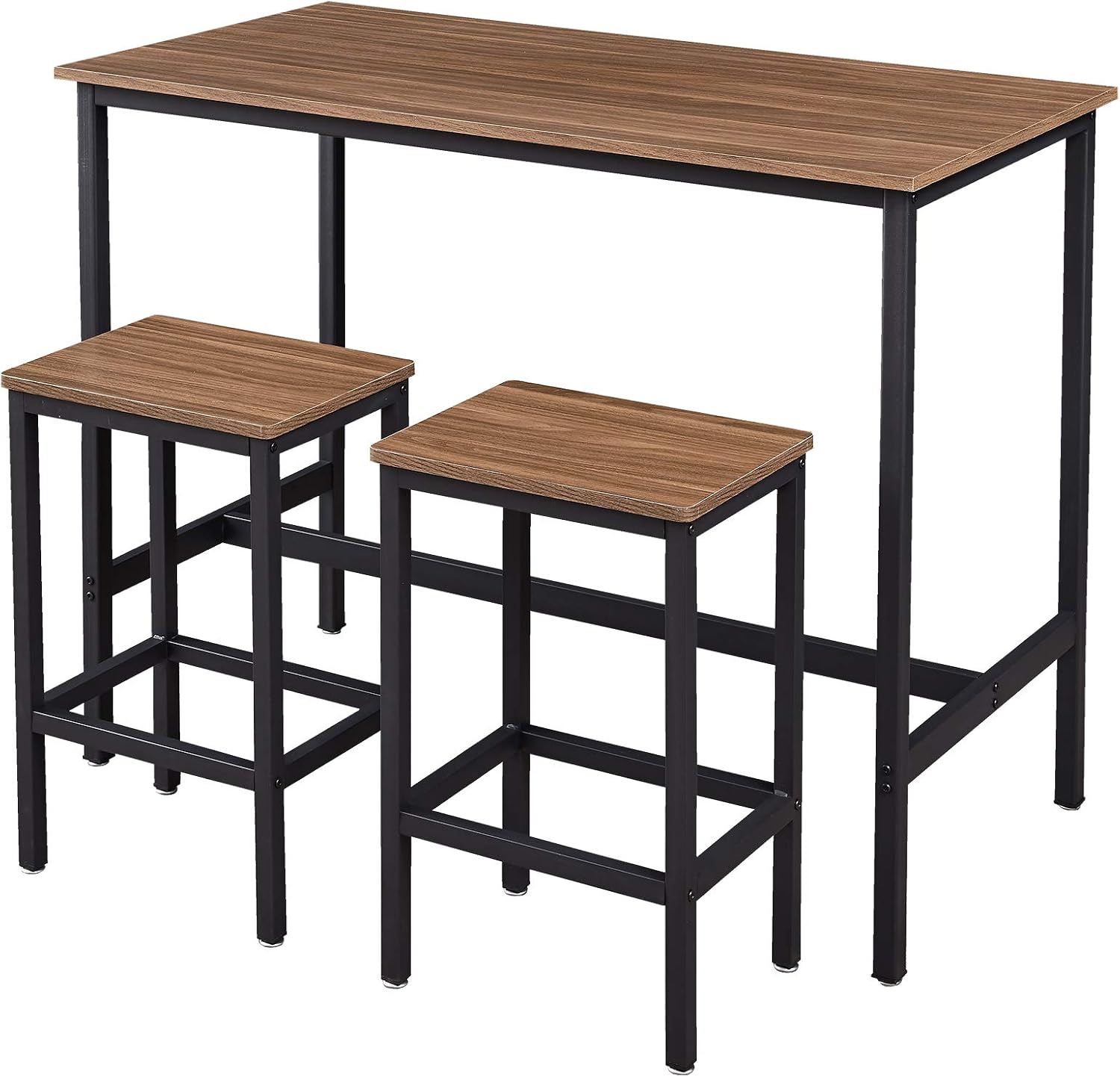 SUPERJARE Bar Table Set with 2 Bar Stools, 47.2” Pub Dining Height Table Set, 3 Pieces Kitchen Counter Set, Vintage Industrial Furniture for Living Room - Brown