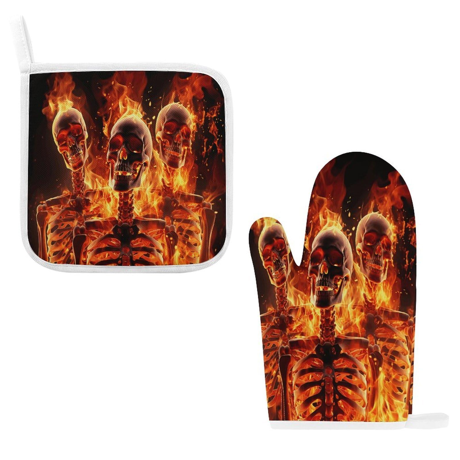 Fodpand Style Fire Skeletons Oven Mitts And Pot Holders Sets