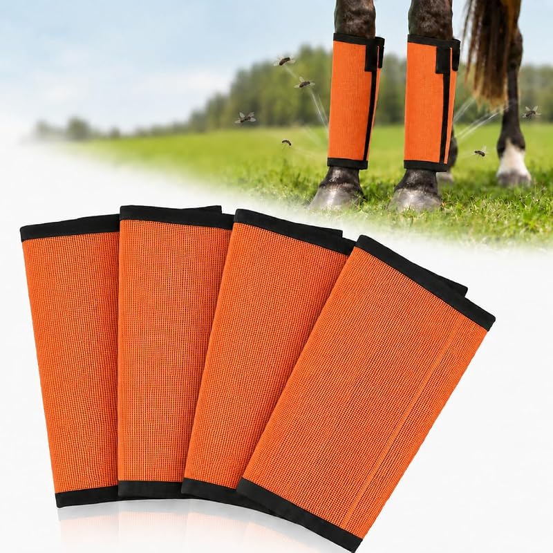 Botas contra Moscas para Cavalos Yiorr em Malha Respirável com Fechamento Ajustável, Laranja, Pacote com 4