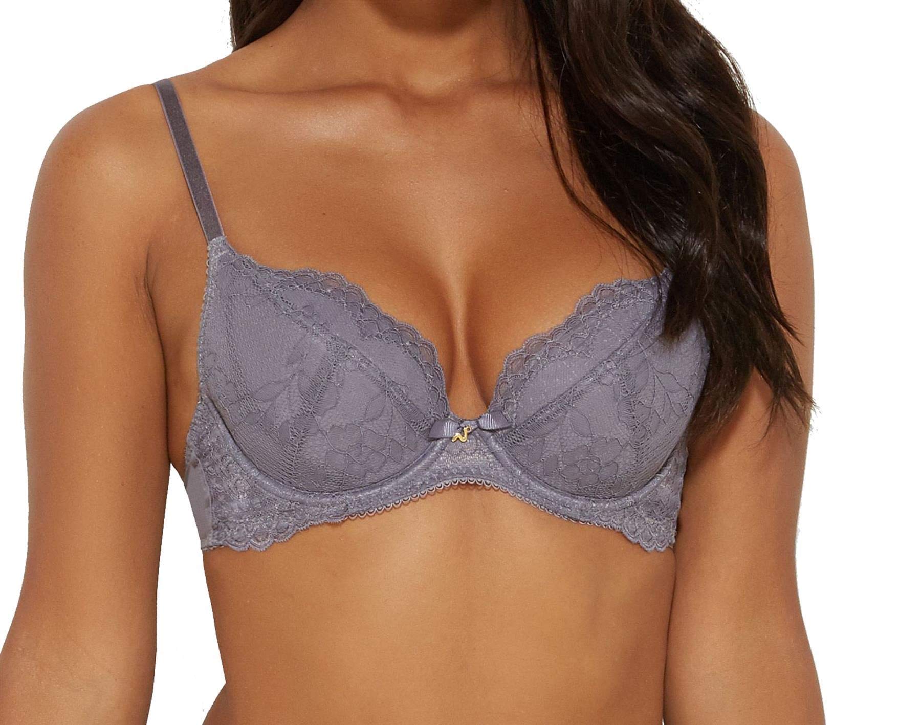 Gossard Women's Platinum Superboost Lace Padded Plunge Underwire Bra, Grey (Platinum), 32F