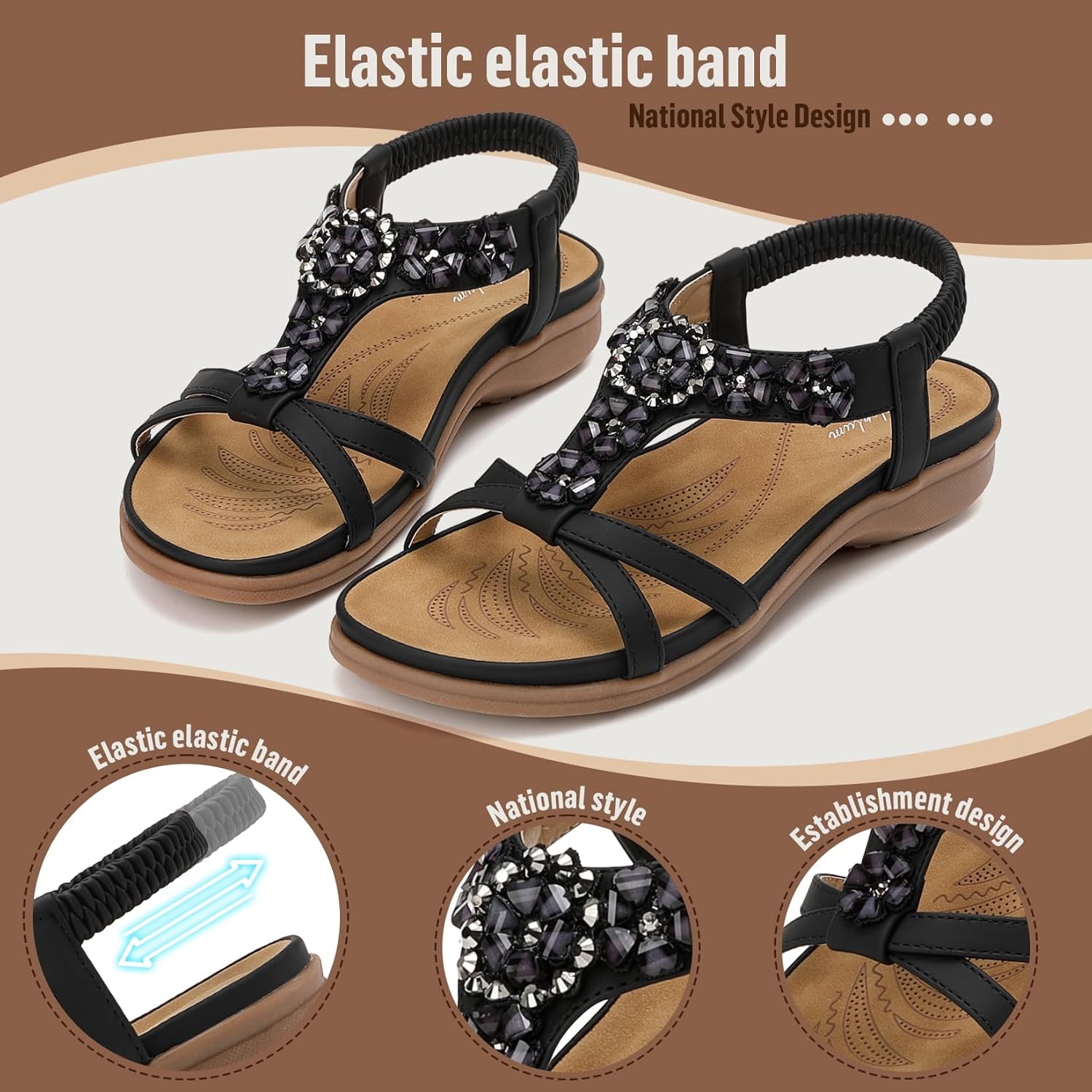 Littleplum Sandals Handmade for Women Arch Support Women's Summer Fashion Non Slip Beach Sandals Comfort Walking Shoes Bohemian Flip Flops Womens Sandals Black Size 6 - Image 5