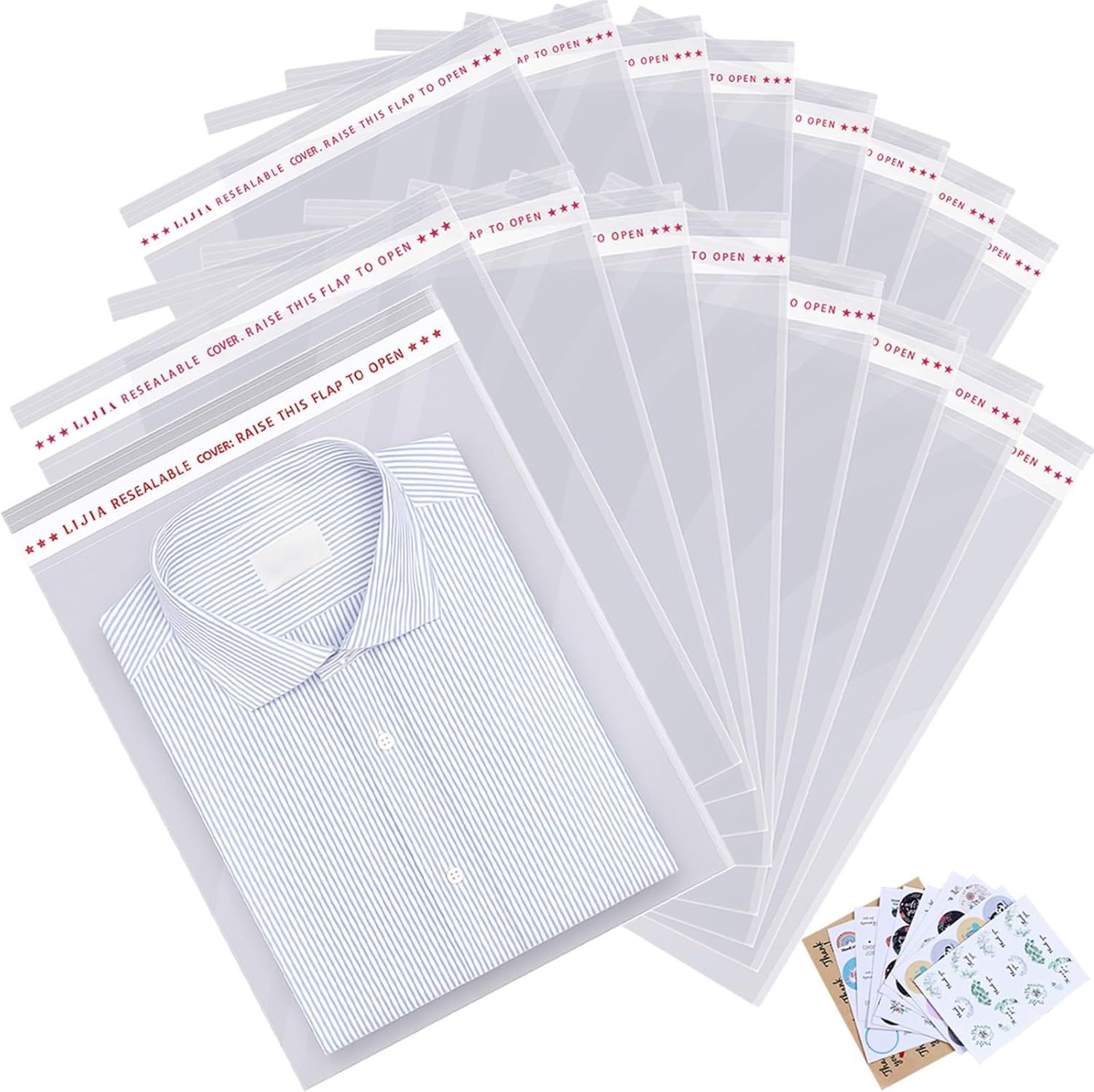 800 pcs 13" x 19" Large Clear Resealable Cellophane Bags for Packaging Products Self-sealing Plastic Gift Bag Self-adhesive for Gifts Clothes Small Business Goodie Bag,Thank you Stickers