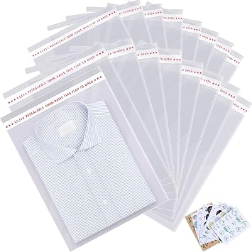 1000 pcs 13" x 19" Large Clear Resealable Cellophane Bags for Packaging Products Self-sealing Gift Self-adhesive Plastic Bags for Gifts Clothes Small Business Goodie Bulk, Thank you Stickers