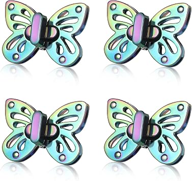 TXIN 4 Pieces Purse Turn Lock Clutches, Butterfly Shape Twist Lock Clasp, Cute Animal Bag Closure Lock, Rainbow Color Metal Hardware Fastener Buckles for DIY Leather Bag Handbag Purse Making, Style 2