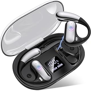 Auriculares sem fios Bluetooth 5.4 Open Ear, 80H capacetes desportivos 2026 com ecrã LED, gancho flexível não integral, IPX7 impermeável, cancelamento de ruído ENC (preto) Global Recycled Standard Global Recycled Standard Global Recycled Standard
