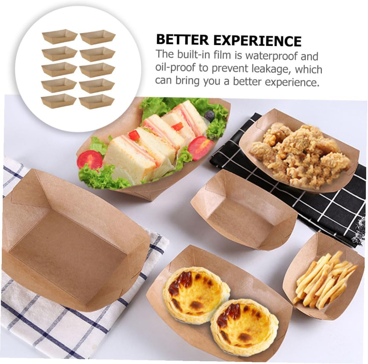 100pcs Disposable Kraft Paper Food Storage Boxes Greaseproof Frying Snacks Containers for French Fries and Fried Food Takeout Holders