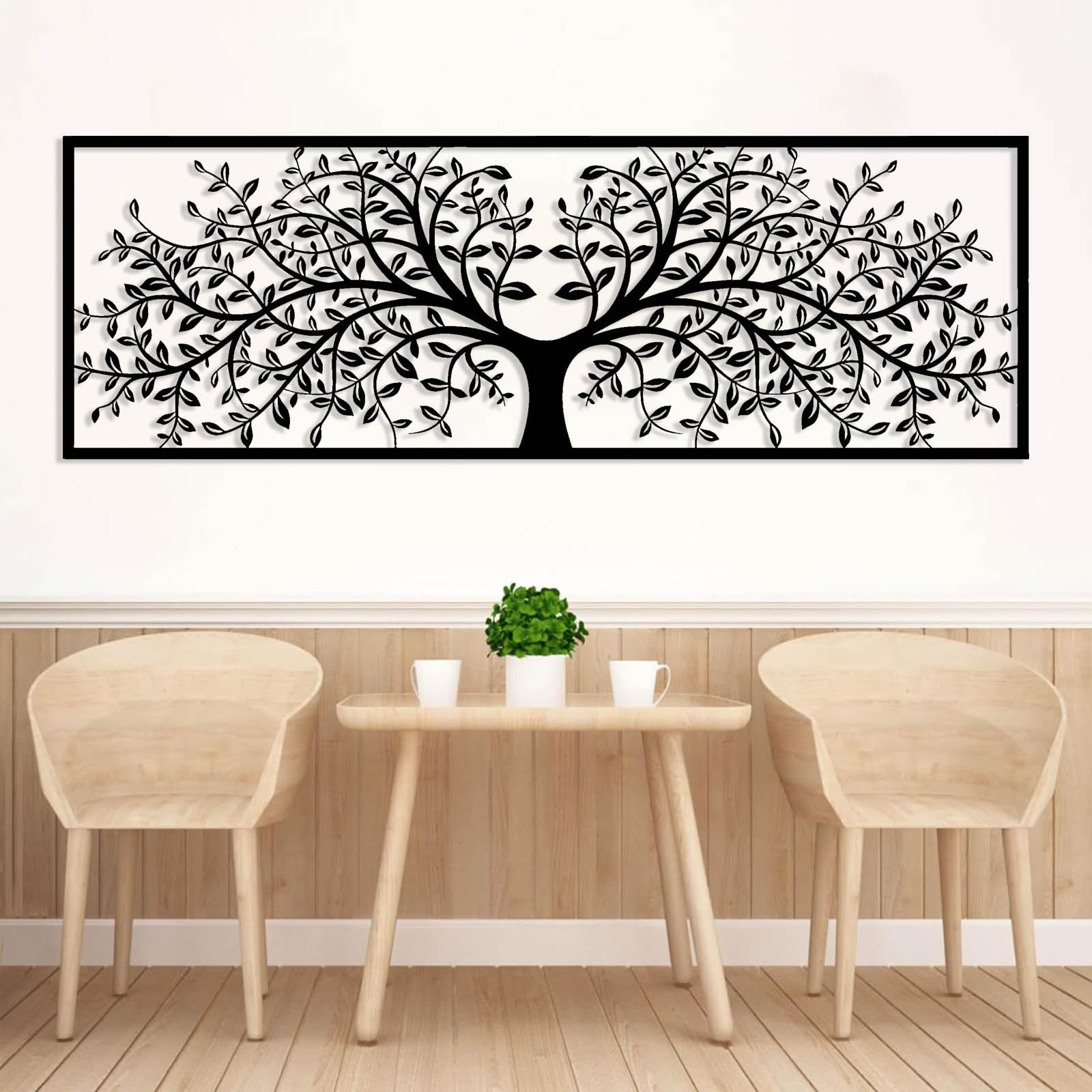 Arte de Pared de Metal, árbol de la Vida, decoración de Hojas, árbol genealógico Natural, decoración Colgante para el hogar (Blanco, 57 x 170 cm)