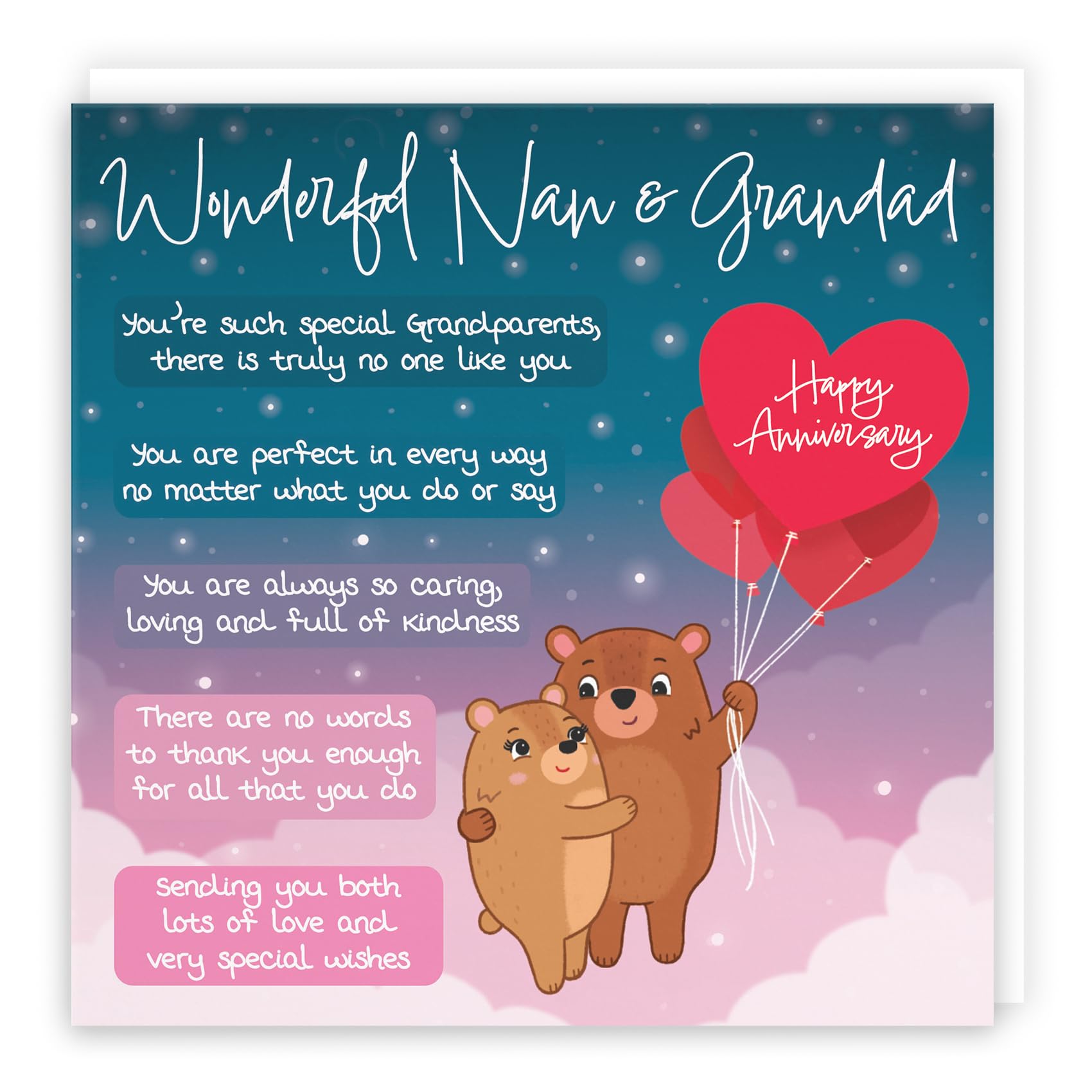 Hunts England, Nan And Grandad Poem Anniversary Card, Starry Night, Cute Bears, Verse Anniversary Card For Nan And Grandad