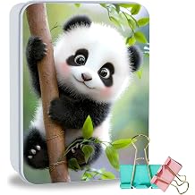 Metal Tin Box Sturdy Metal Storage Box with Lid, Large Container Holder for TCG Cards, Jewelry, Cookies, Car Keys and More, Tin Containers for Gift, Cute Baby Panda