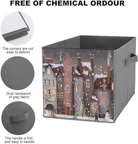 Miniatura 3 de MEIKKO Winter City Night - Organizador de tela plegable con asas, organizador de armario de calle de Navidad para estantes, plegable, para ropa, 11