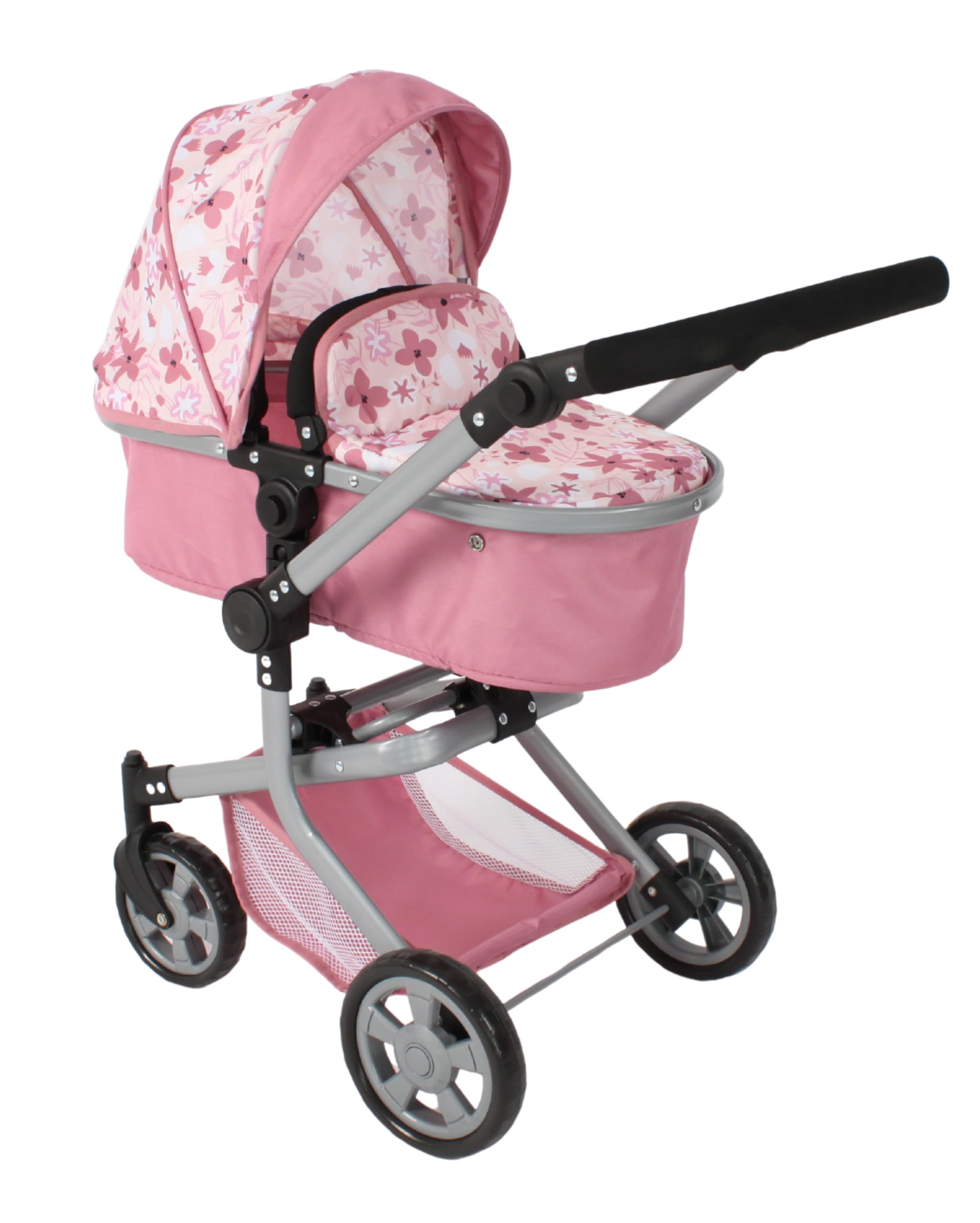Bayer Chic 2000 Kombi-Puppenwagen Mika 2-in-1, faltbar, 47–80 cm | Mit Schwenkschieber, umsetzbarem Aufsatz und schwenkbaren Vorderrädern – für Puppen bis 52 cm und Kinder von 4–8 Jahren.
