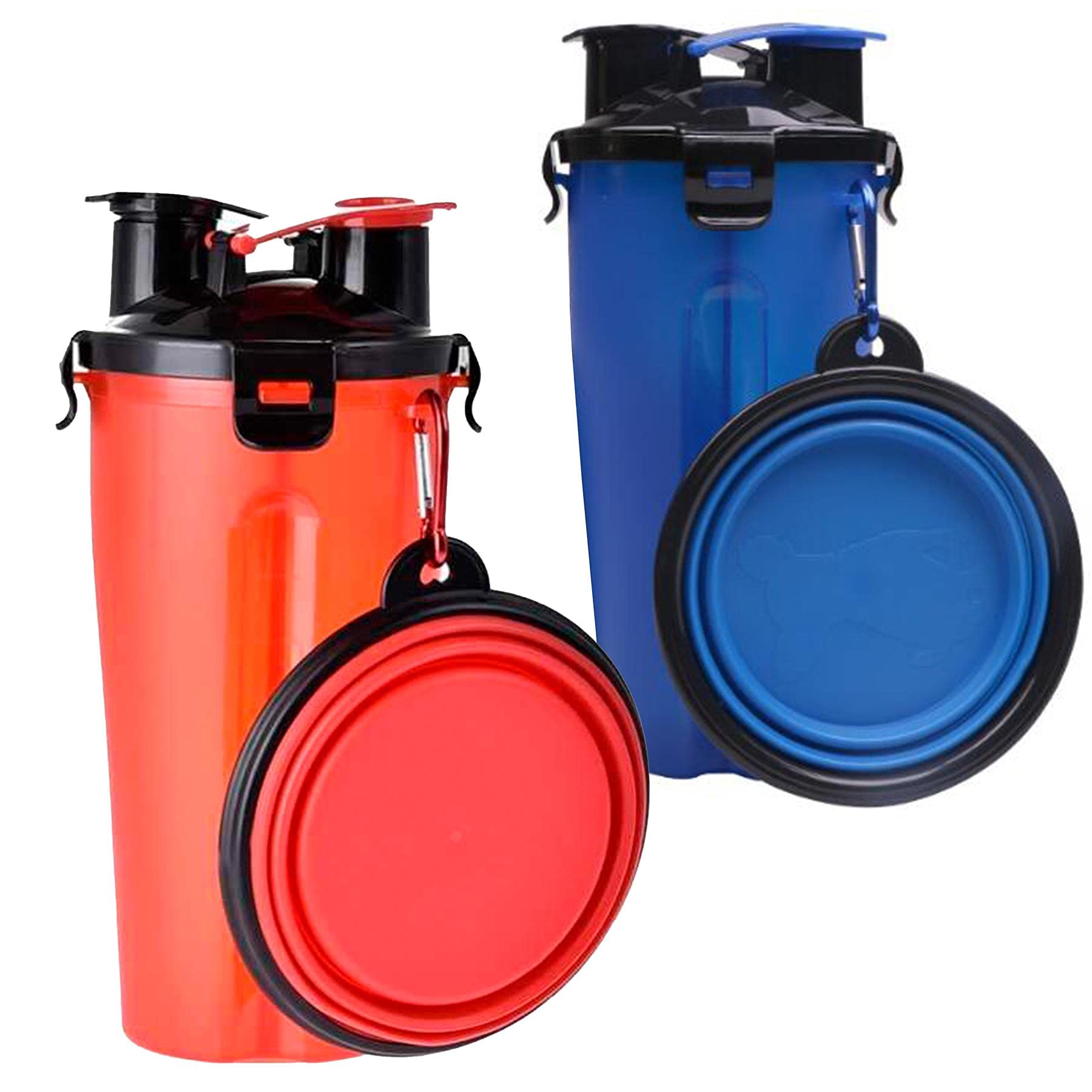 GEEZY 2 in 1 Dog Water & Food Bottle with Collapsible Bowl – Dual Compartments, Leakproof Lid, Travel-Friendly, Easy Grip – Great for Walks, Hiking, Outdoors, Dog & Puppy Lovers