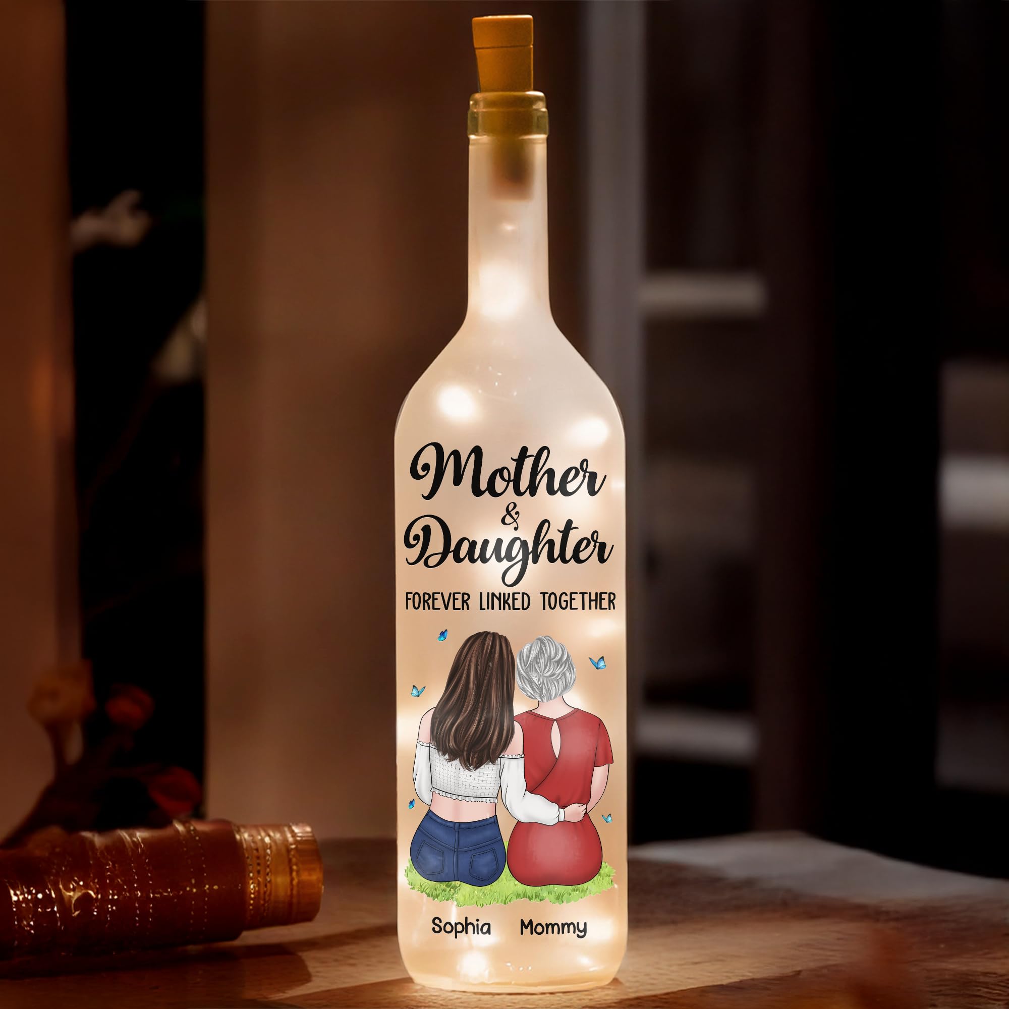 Mother and Daughter Forever Linked Together Personalized Bottle Lamp Mothers Day Birthday Gifts for Mom Mother and Daughter