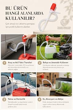 Transformacion Profesyonel Manuel Sıvı Transfer Sifon Pompası Seti - Benzin, Mazot, Yağ, Su ve Kimyasal Uyumlu Taşınabilir El Pompası (56 cm Hortum, Dakikada 10 Litre Akış Hızı) 719951