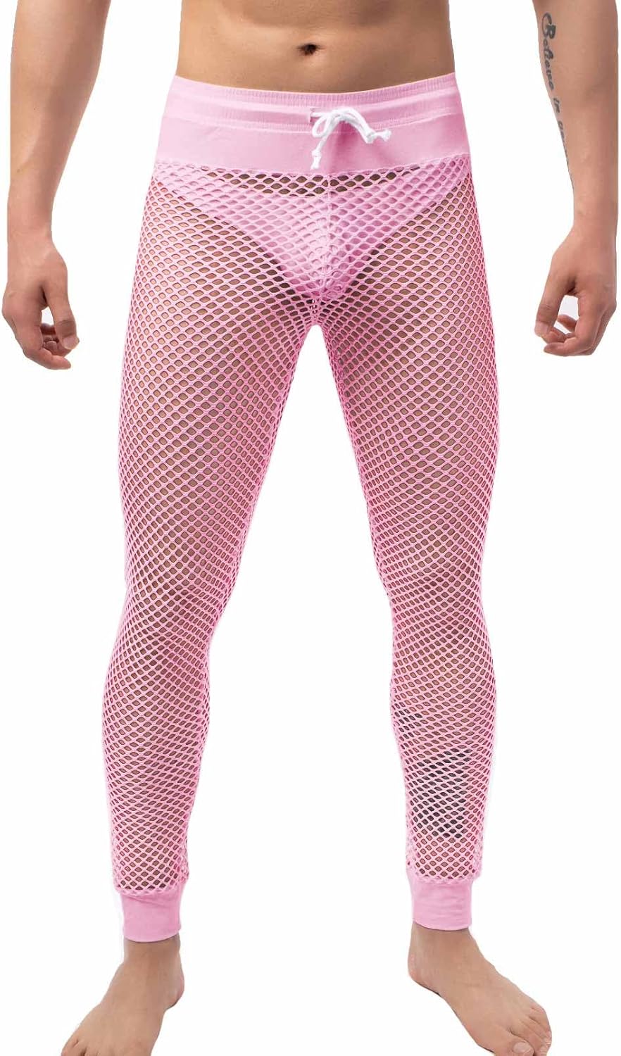 Men's Mesh See Through Pajama Breathable Long Pants Sleep Lounge Nightwear Homewear Bottoms - Image 3