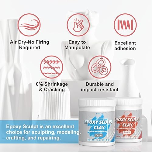 Miniatura 7 de Masilla epoxi natural de 2 libras, compuesto de modelado de 2 partes (A y B) para esculpir, modelado, construcción, reparación, arcilla epoxi
