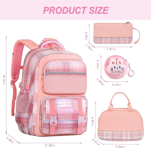 Miniatura 2 de Juego de 6 mochilas kawaii, bolsa rosa para laptop, resistente al agua, ligera, mochila escolar de gran capacidad, mochila de doble hombro con